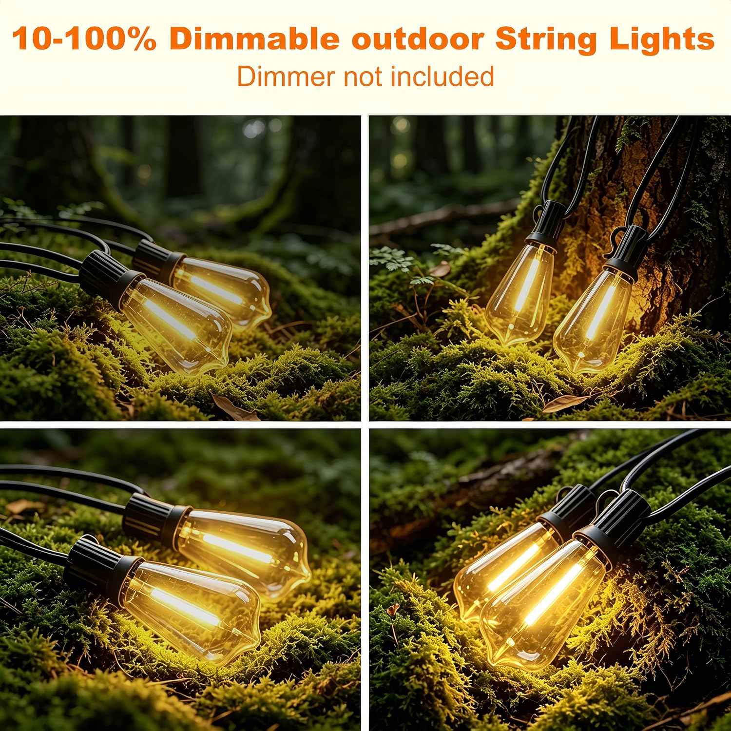 100FT Outdoor String Lights, Waterproof Patio Lights with Clear Shatterproof Plastic ST38 Vintage Edison Bulbs, Connectable Outside Hanging Lights for Backyard, Porch, Deck, Balcony, Garden, 2700K