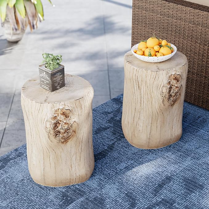 SUNBURY Stump Side Table, Concrete Side Table, Patio Faux Wooden End Table - Image 4