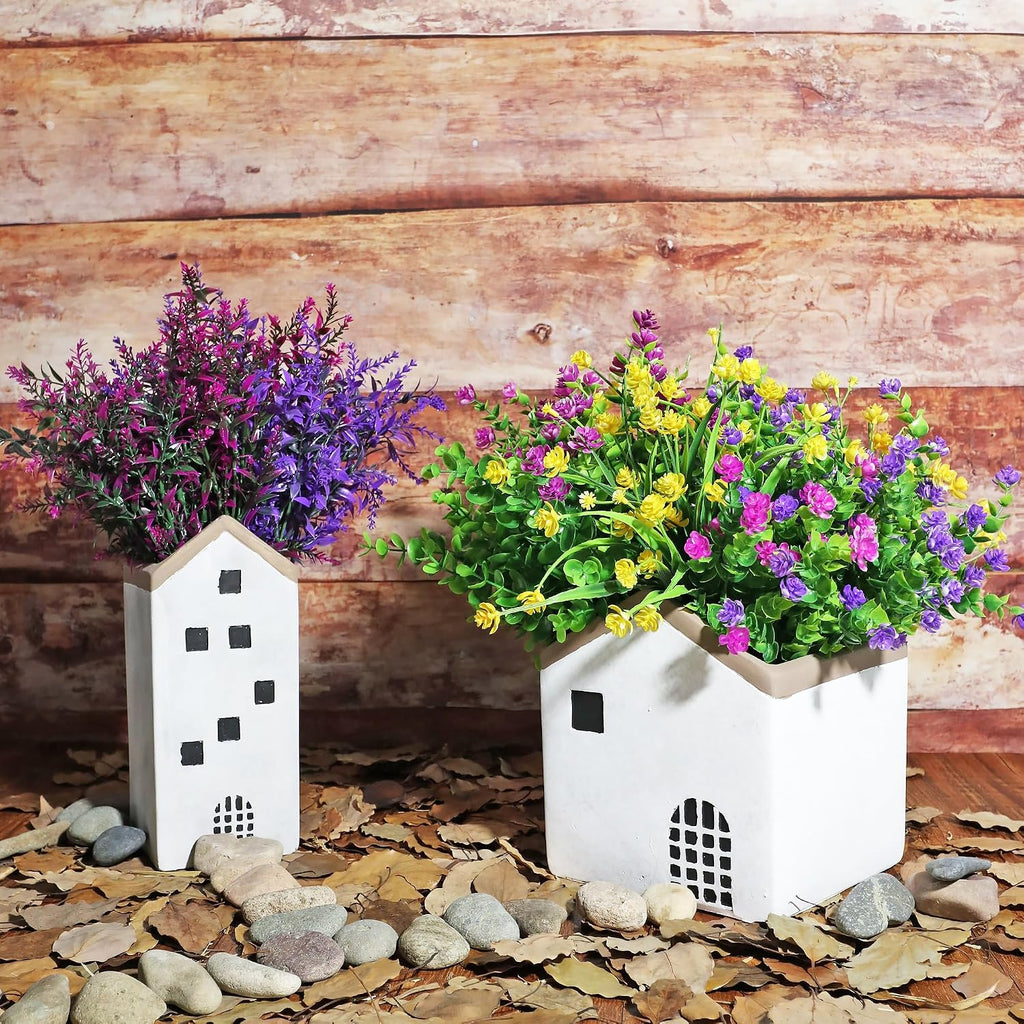 24 Bundles Artificial Fake Flowers Outdoor, UV Resistant No Fade Boxwood Faux Plastic Shrubs Greenery Plants for Garden Patio Porch Window Box Home Indoor Wedding Farmhouse Hanging Planter Décor