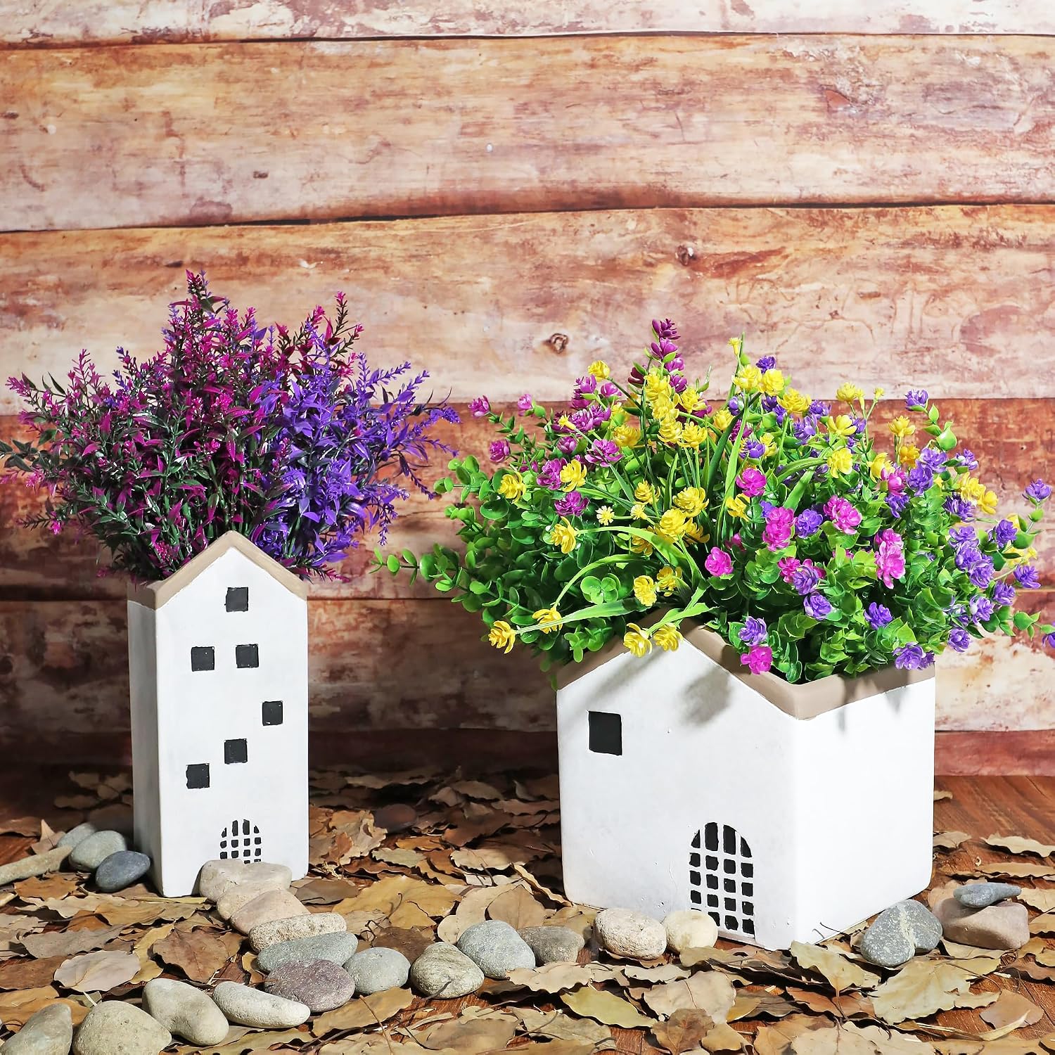 24 Bundles Artificial Fake Flowers Outdoor, UV Resistant No Fade Boxwood Faux Plastic Shrubs Greenery Plants for Garden Patio Porch Window Box Home Indoor Wedding Farmhouse Hanging Planter Décor