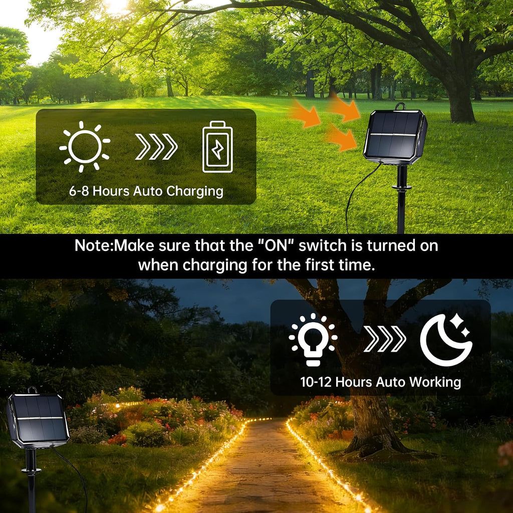 Solar Roep Lights for outside, 66ft 200 LED Warm White Solar string Lights | with 8 Modes, Waterproof Solar Outdoor Lights for Patio Garden Yard Party Tree Proch Pool Fence Holiday Christmas Decoration