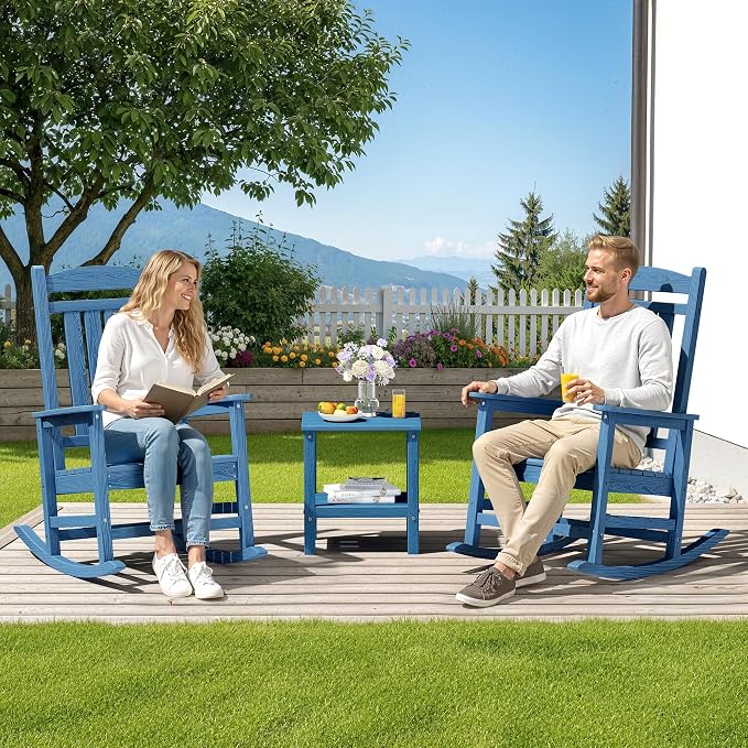 SERWALL Rocking Chairs Set of 2, HDPE Outdoor Rocking Chair, All-Weather Porch - Image 2