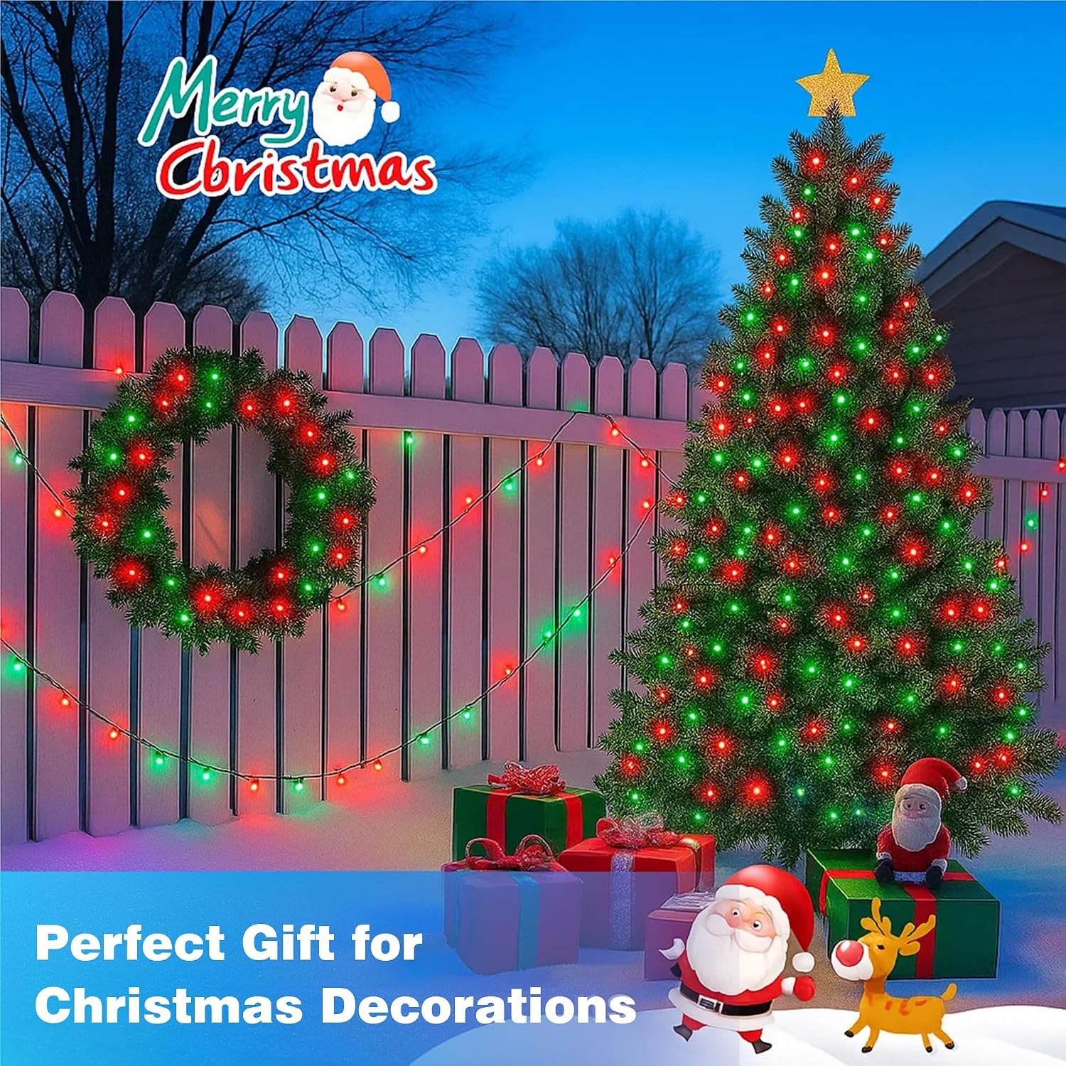 500LED Outdoor Christmas Lights, 164FT String Lights (Red & Green) | IP44 waterproof,8 Modes,Remote control 3 Timers & Memory Function, Ideal Indoor & Outdoor Christmas Tree Holiday Decorations