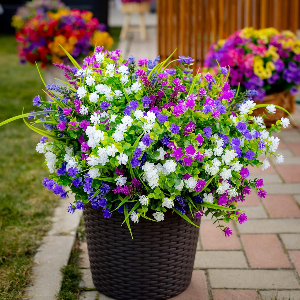 AXYLEX Artificial Flowers for Outdoors, 12 Bundles Fake Plants (Mixed) | UV resistant faux plastic flowers, no fade artificial greenery – garden, patio, porch & home
