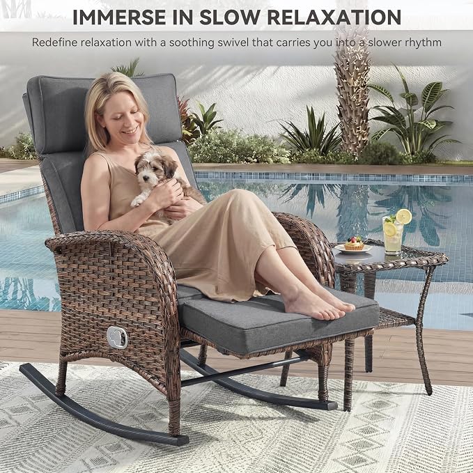 Zero Gravity Patio Rocking Wicker Recliner Chair - Image 3