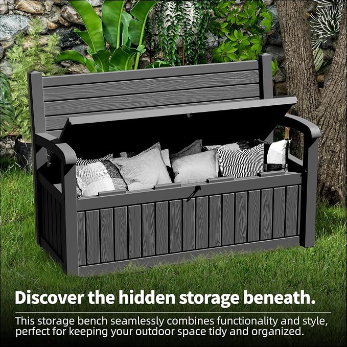 80 Gallon Outdoor Storage Bench Deck Box Waterproof Lockable, Outdoor Storage - Image 6
