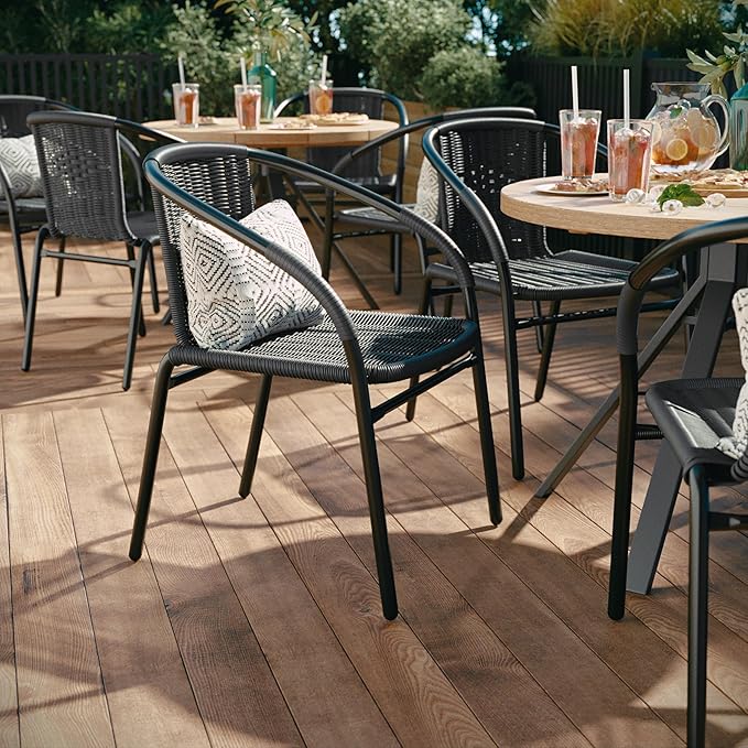 EMMA + OLIVER Set of 2 Modern Rattan Indoor/Outdoor Stack Chairs, Stacking - Image 4