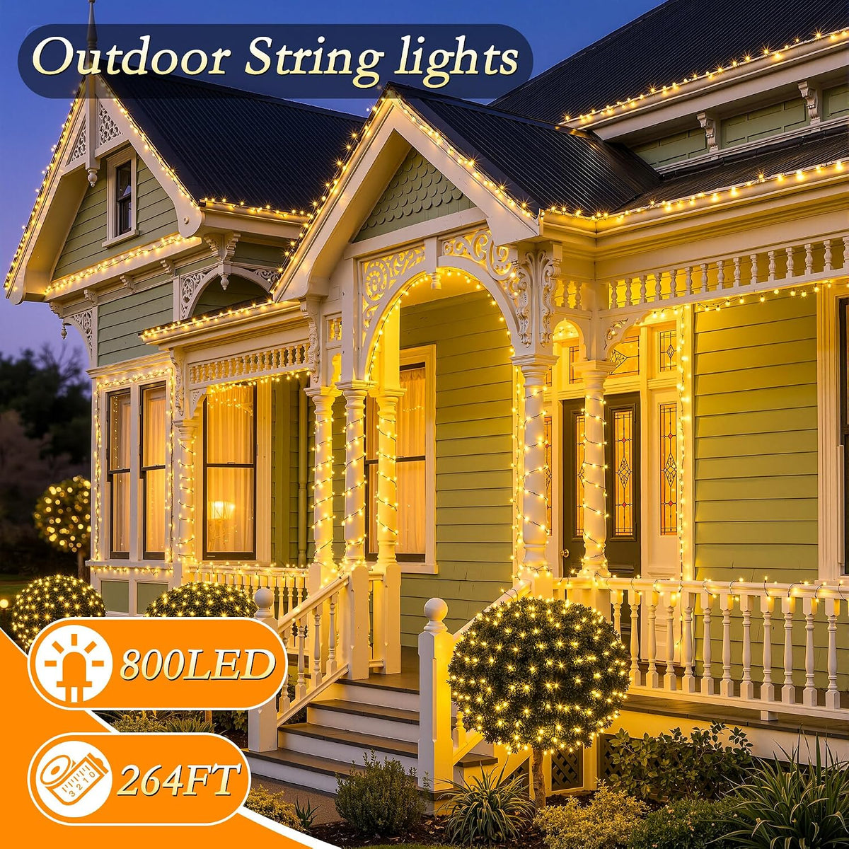 264FT 800 LED Outdoor String Lights Plug in IP67 Waterproof Twinkle Lights with Remote Dimmable 8 Modes Warm White Decorative Lights for Outside Backyard Porch Summer Christmas