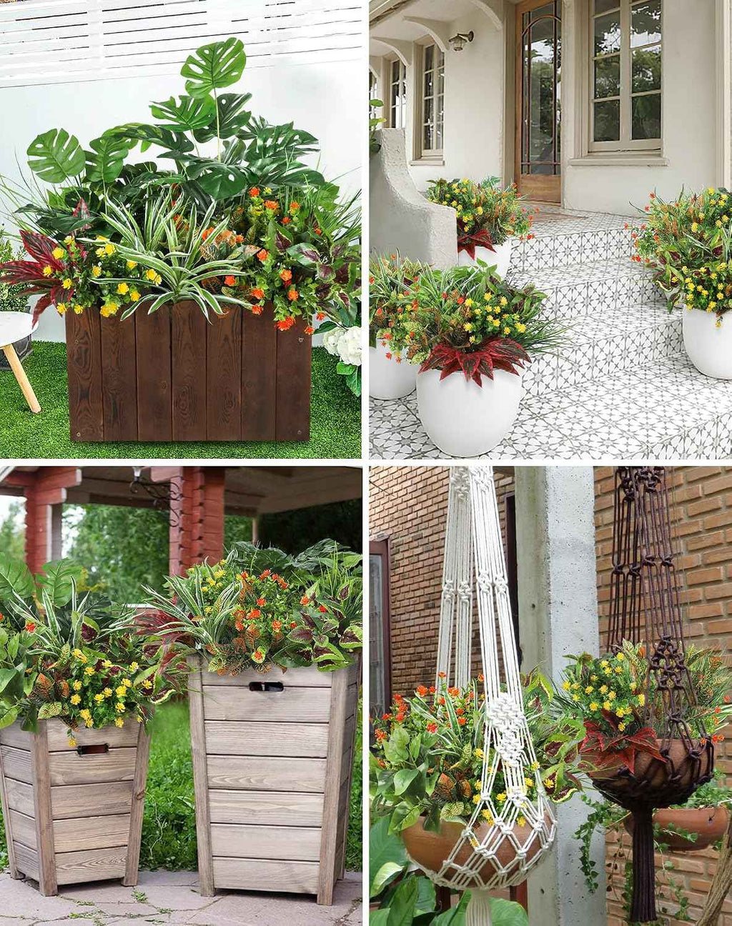 Ouddy Decor 18 Pcs Artificial Plants for Outdoors Fake Greenery Stems | Faux boxwood shrubs flowers, UV resistant, indoor outdoor porch patio garden table vase window box spring summer home decor