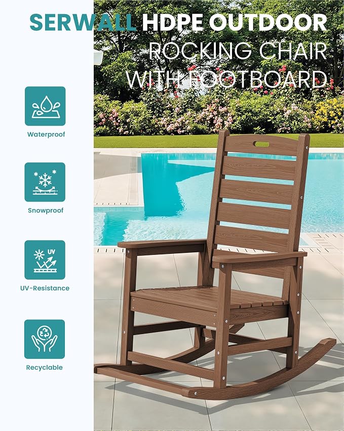SERWALL Outdoor Rocking Chair Set of 4, Oversized HDPE Patio Rocking Chair - Image 4