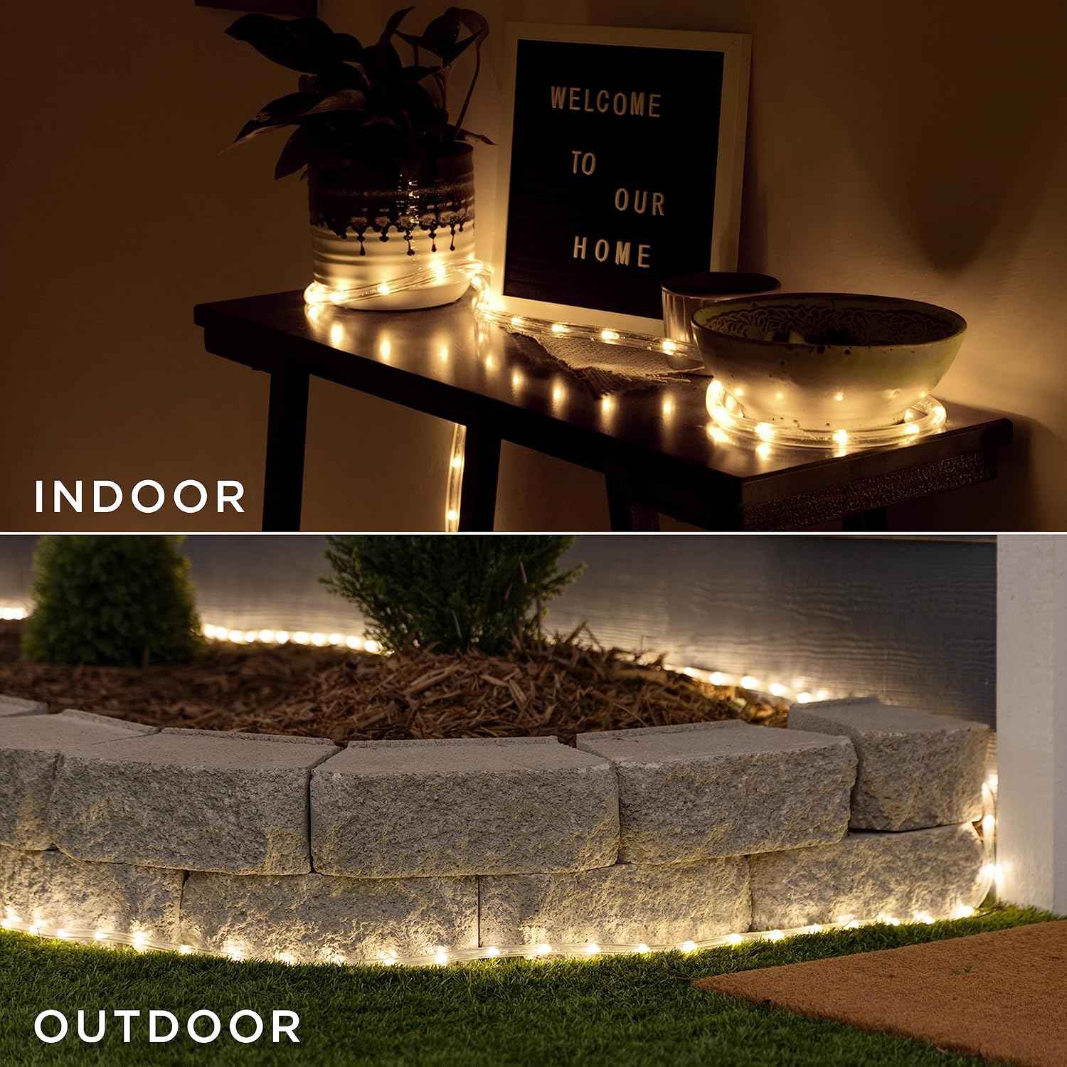 UltraPro 25 Foot LED Rope Lights, Clear Rope, Warm White 3000K, Outdoor