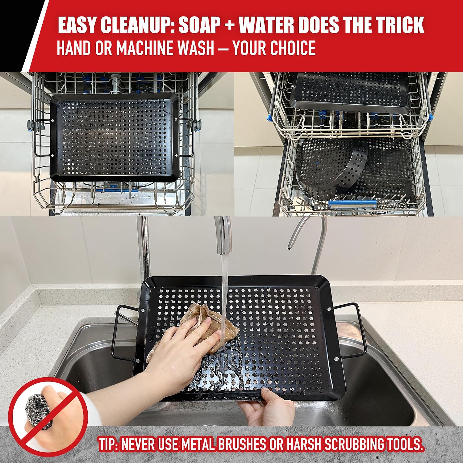 Qetumst Large 3 PCS Grill Basket Set for Outdoor Grill, Veggie Grilling Pan | Heavy duty grilling accessories. Vegetable grill baskets for veggies, seafood & meat. Warp resistant grill pan with handles.