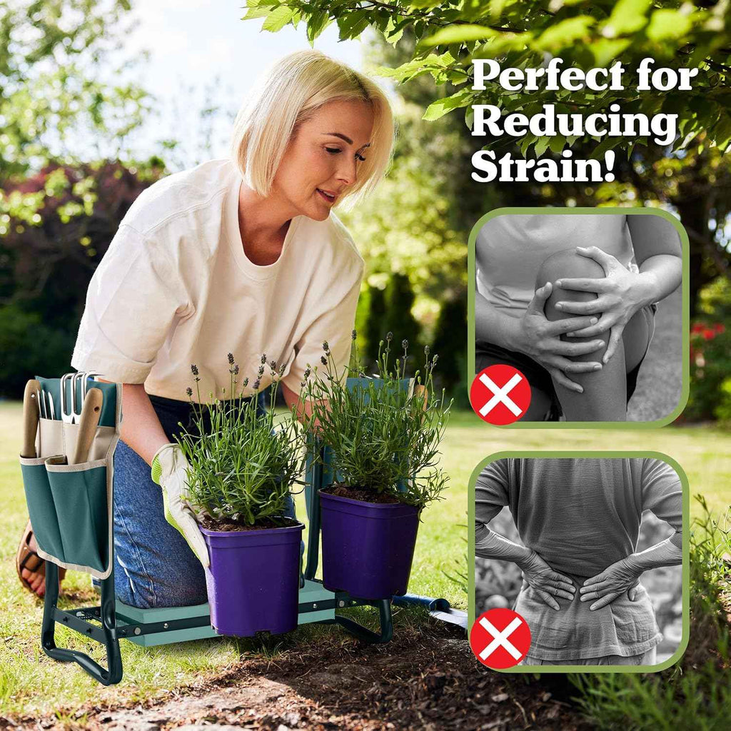 Pure Garden 2-in-1 Foldable Garden Kneeler and Seat, Green | Garden Kneeling Pad Stool - Removable Pockets for Gardening Tools - Gardening Gifts for Women, Mom, Dad, Seniors Grandparents