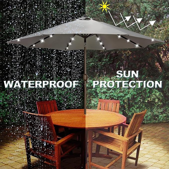 Blissun 9 ft Solar Umbrella, 32 LED Lighted Patio Umbrella, Table Market - Image 5