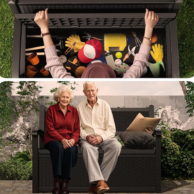 80 Gallon Outdoor Storage Bench Deck Box Waterproof Lockable, Outdoor Storage - Image 7