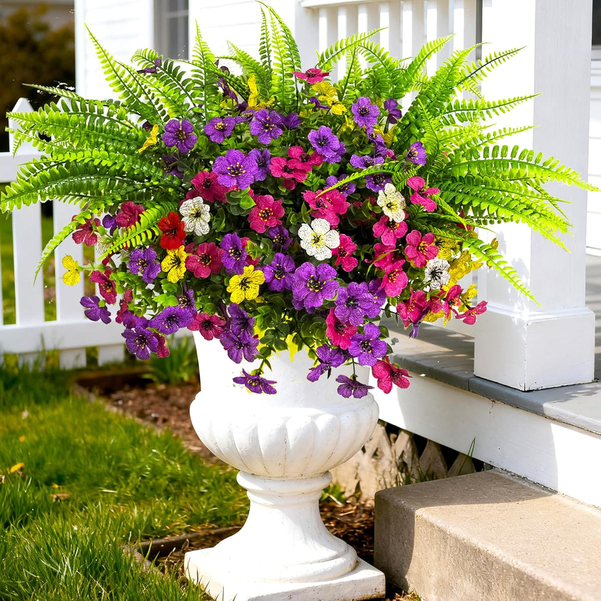 Artificial Fake Flowers for Outdoors,16 Bundles Artificial Plants Outdoor Faux Plants UV Resistant, Realistic Faux Silk Flower 6 Colors Spring Summer Decor for Porch Outside Planter Window Box