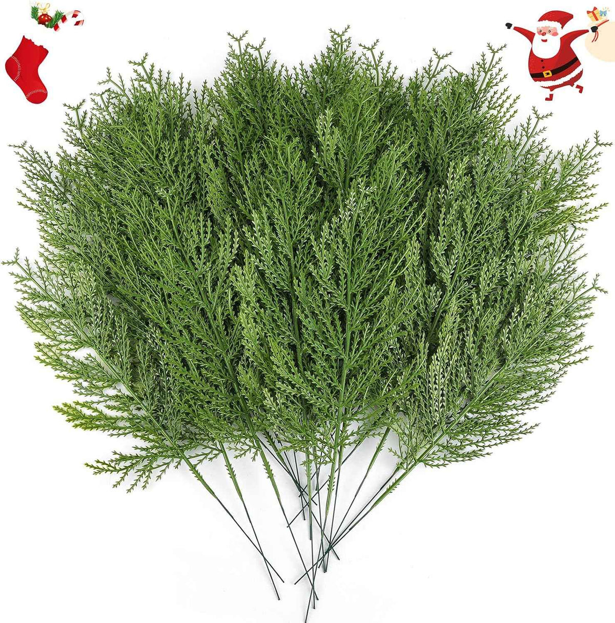 Hananona 40 Pcs Artificial Cedar Picks Faux Cedar Branches Fake Cypress Stems Plastic Pine Greenery Christmas Picks and Sprays DIY Accessories for Crafts Wreath Holiday Home Decor (40, Green)