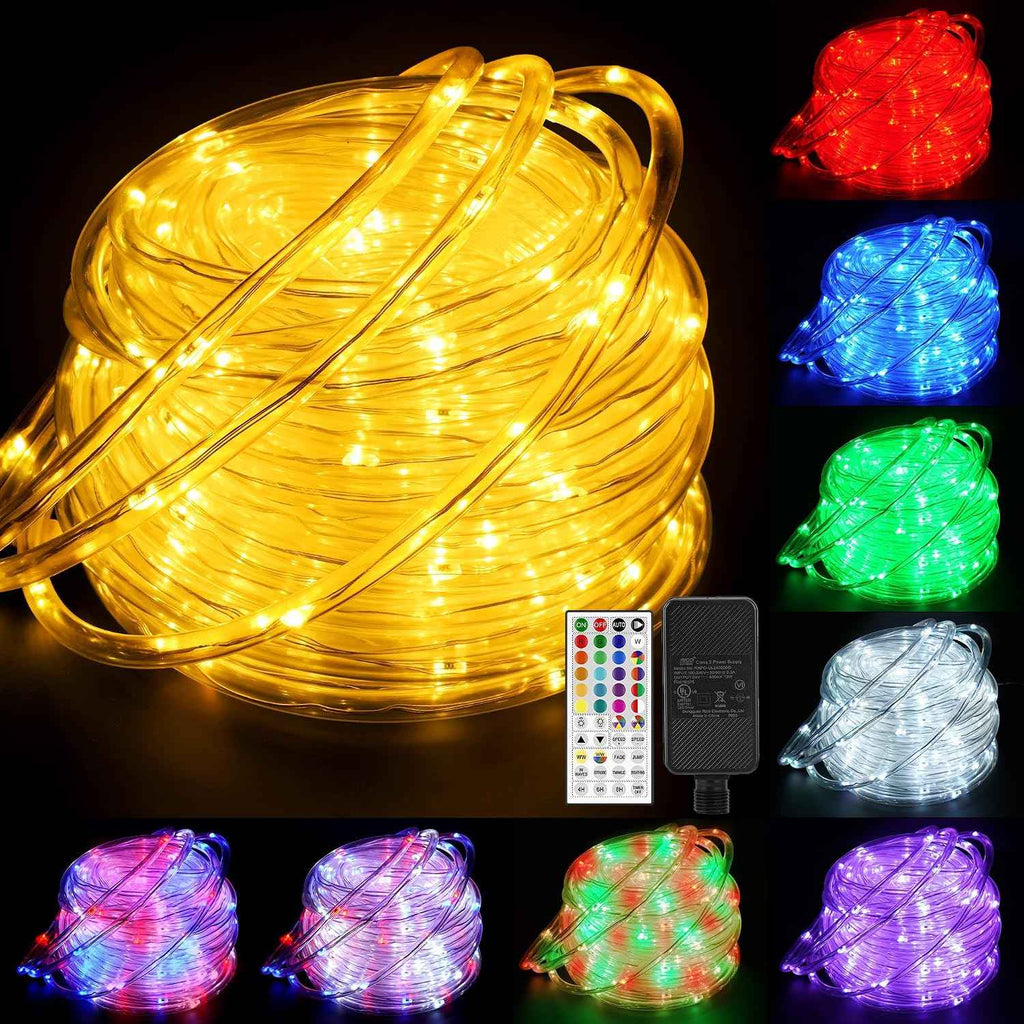 StarryEver 66ft 200LED Rope Light Outdoor String Lights, 24 Colors+Warm White Outdoor LED Lights Plug in, RGB Color Changing Fairy Light with Remote Rope Lighting for Camping Garden Patio Décor