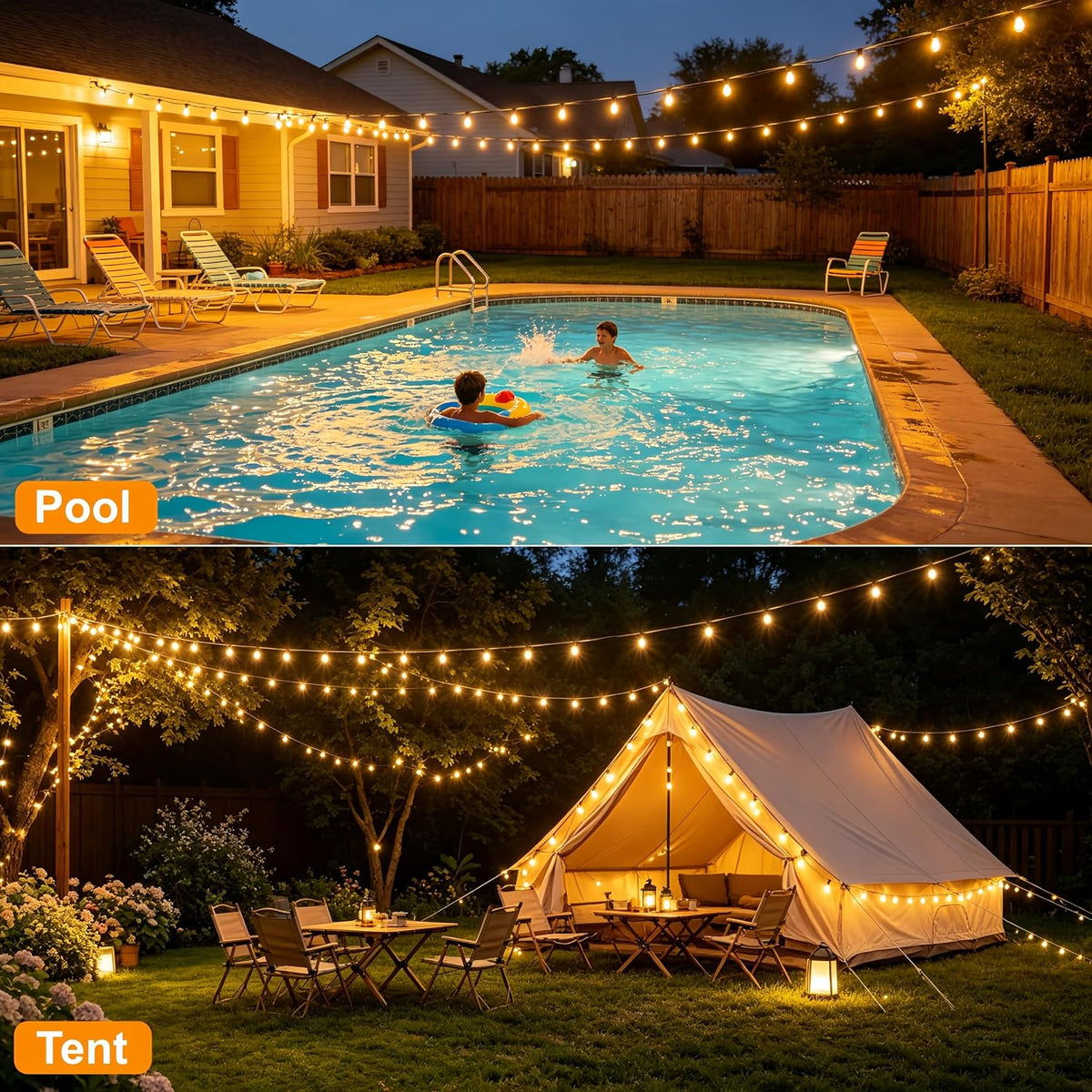 100FT Outdoor String Lights, Waterproof Patio Lights with Clear Shatterproof Plastic ST38 Vintage Edison Bulbs, Connectable Outside Hanging Lights for Backyard, Porch, Deck, Balcony, Garden, 2700K