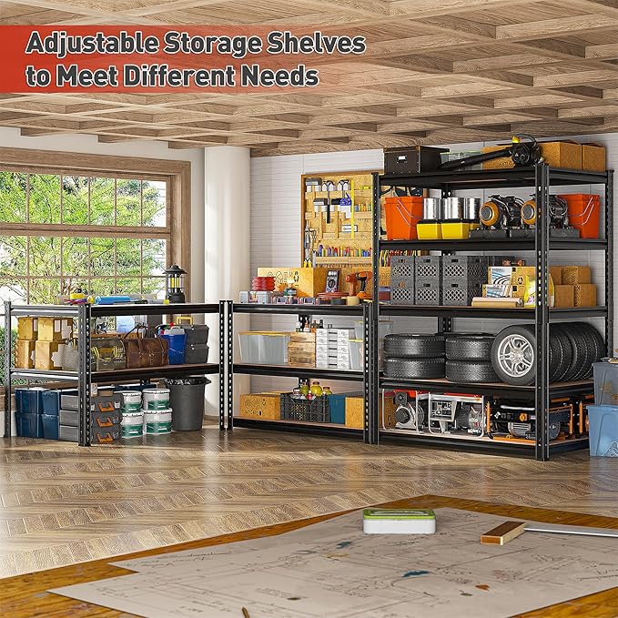 REIBII 2400LBS Storage Shelves 5 Tier Garage Shelving Heavy Duty, Adjustable - Image 9