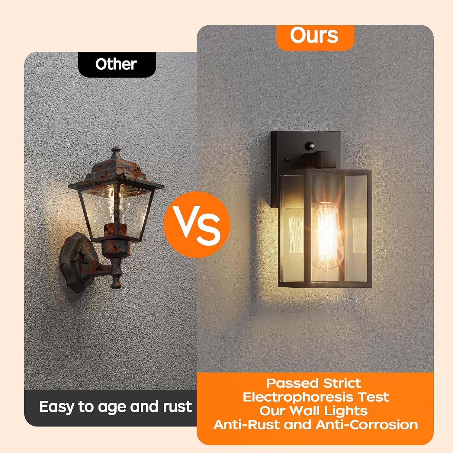 Dusk to Dawn Exterior Lighting Fixtures, Outdoor Porch Light Wall Sconce | 10.65 inch, Anti-Rust Metal Frame, Tempered Glass, E26 Base, Waterproof, Sensor Wall Lantern for Patio, Garage, Entryway
