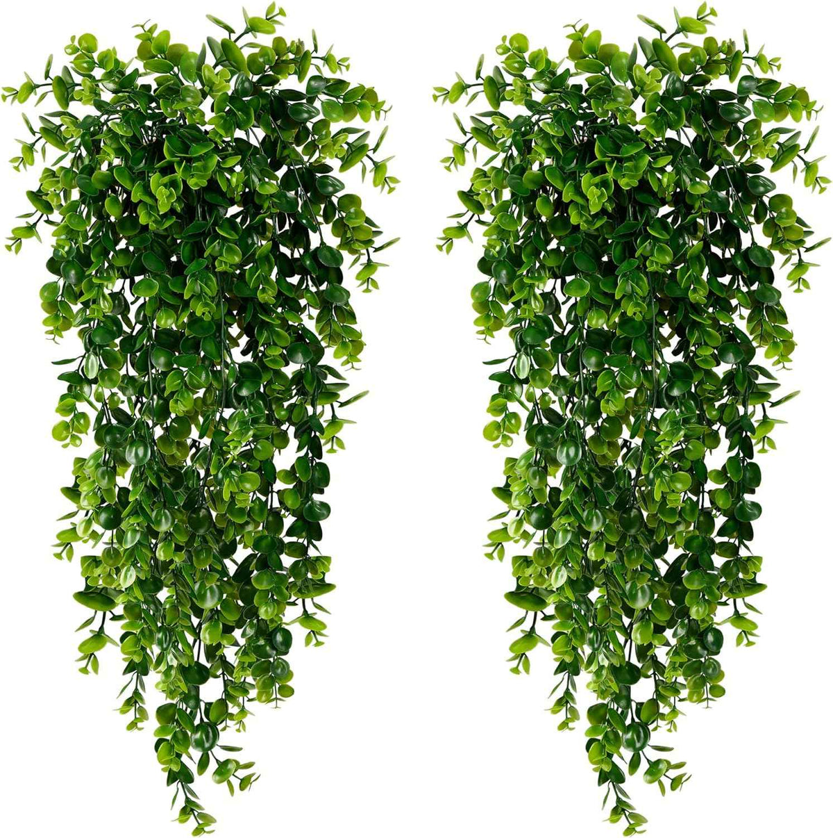 Sggvecsy 4 Pack Artificial Hanging Plants Fake Hanging Plant Faux Hanging Eucalyptus Plants UV Resistant Plastic Plants for Indoor Outdoor Room Wall Wedding Patio Porch Decor