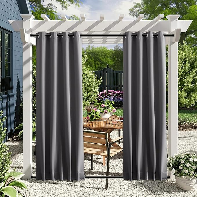NICETOWN 2 Panels Outdoor Curtains Waterproof Grommet & Back Tab on Top & Bottom - Image 2