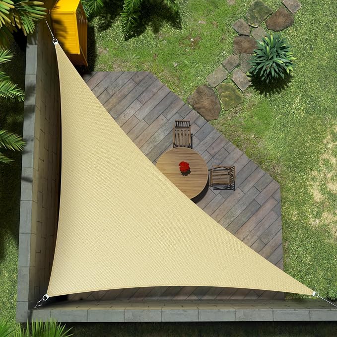 Amgo Custom Size 5' x 8' x 9.4' Beige Right Triangle Sun Shade Sail Order to by Amgo