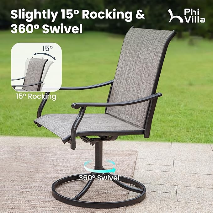 PHI VILLA 7 PCS Outdoor Dining Set, 2 Swivel & 4 Stable Dining Chairs, Patio - Image 2