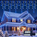 Christmas Icicle Lights Outdoor,300 LED 33FT Hanging String Lights | 50 Drops Connectable,8 Modes & Memory, Plug In Hanging Twinkle Lights for Bedroom,Curtain,Roof,Party,Xmas Decor,Blue White