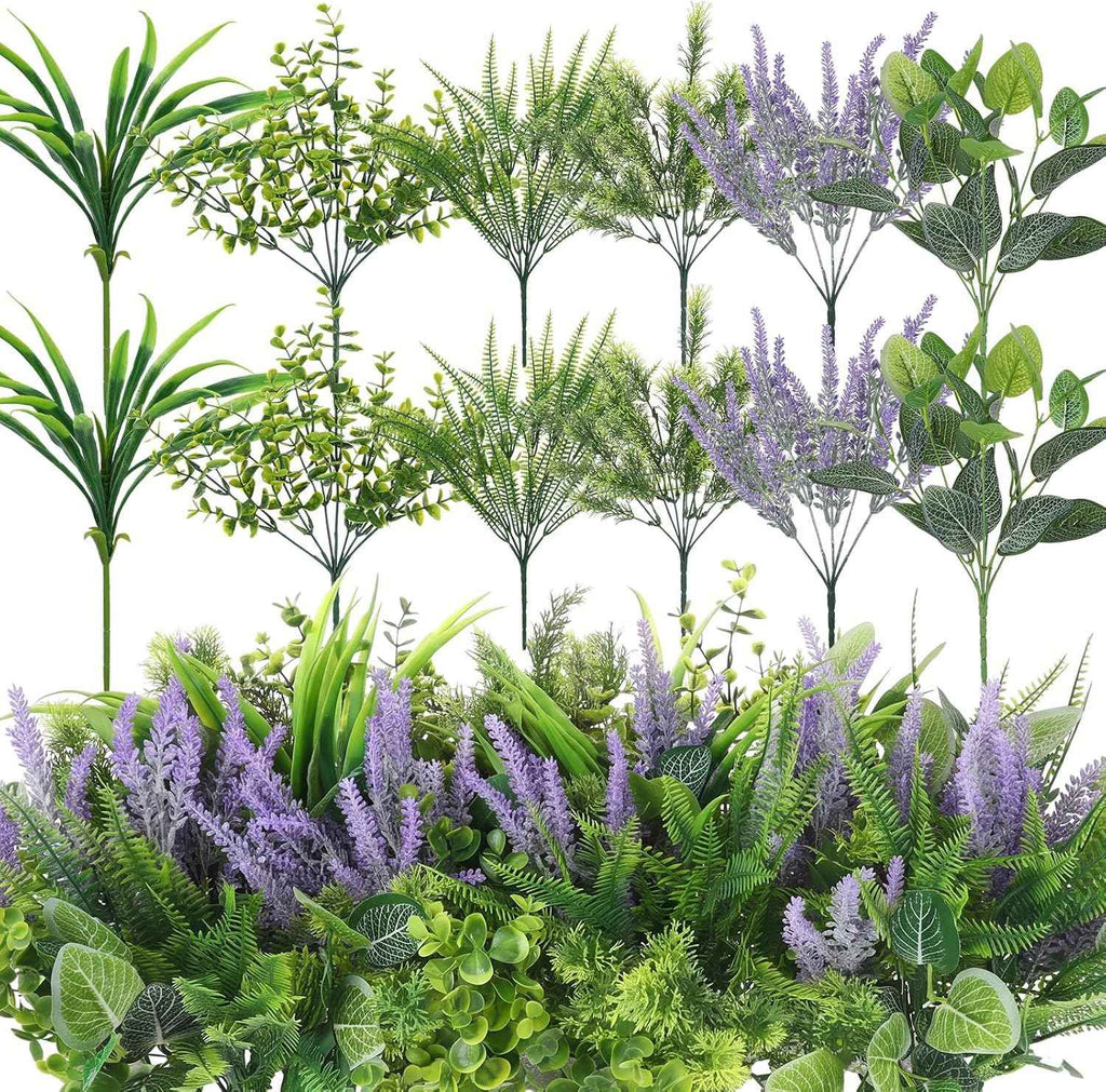 Daifunli 24 Pcs Outdoor Artificial Plants UV Resistant Window Box Flowers | Fake Bushes Greenery Stems, Faux Shrubs for Outdoor Window Box Patio Porch Yard, Wedding Decor