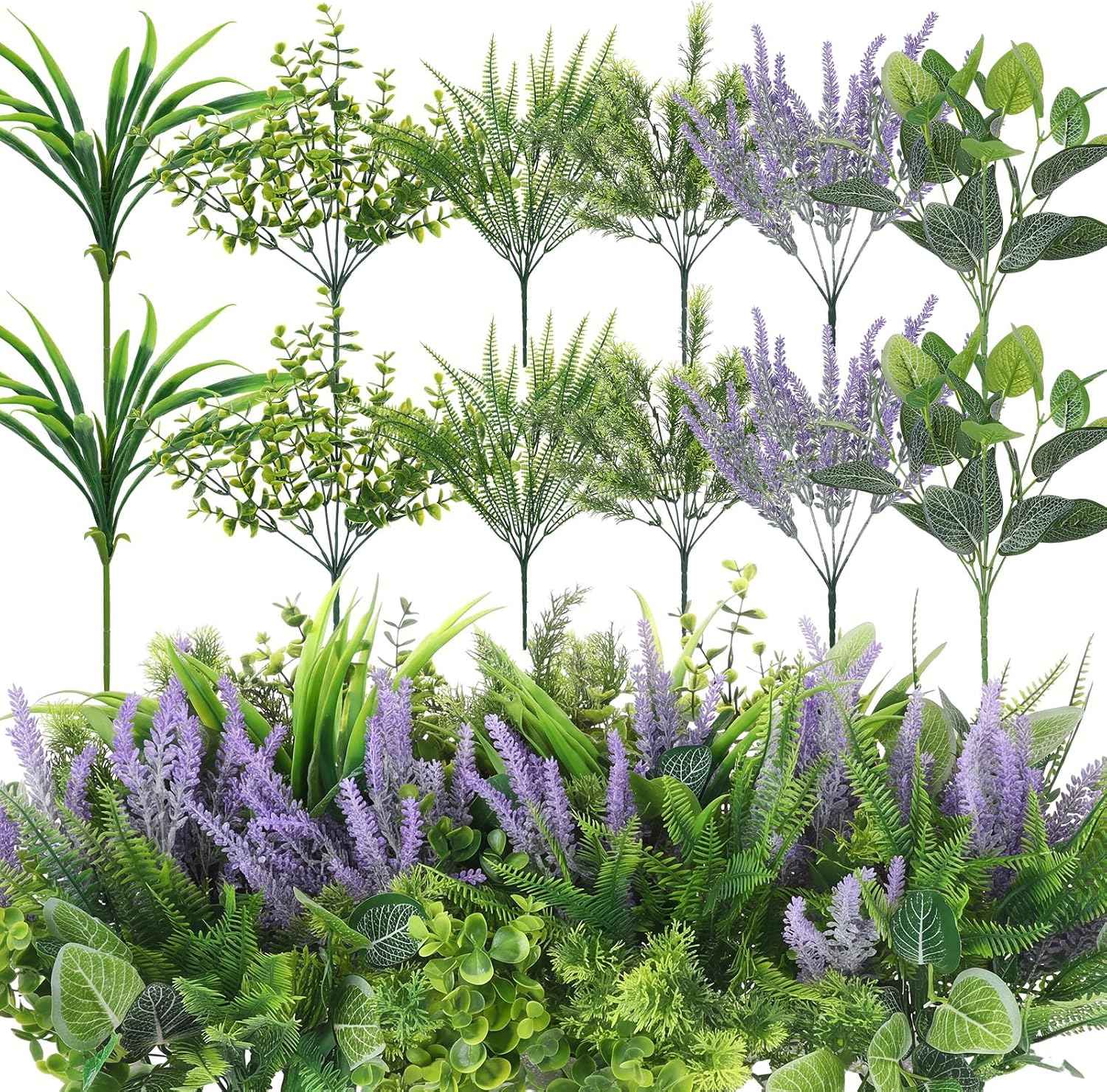 Daifunli 24 Pcs Outdoor Artificial Plants UV Resistant Window Box Flowers | Fake Bushes Greenery Stems, Faux Shrubs for Outdoor Window Box Patio Porch Yard, Wedding Decor