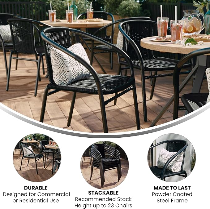 EMMA + OLIVER Set of 4 Modern Rattan Indoor/Outdoor Stack Chairs, Stacking - Image 5