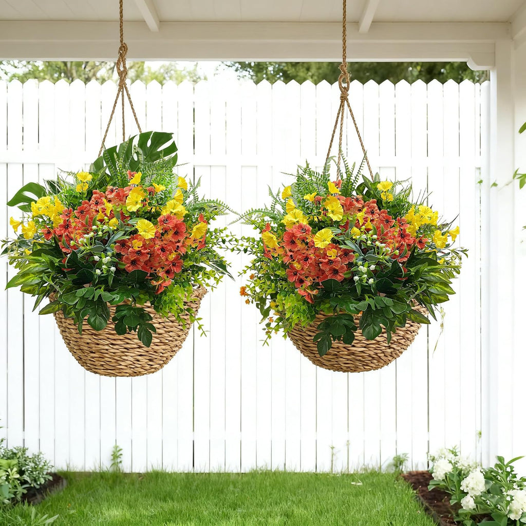 24 Pcs Outdoor Artificial Plants Realistic Artificial Flowers Greenery Stems Faux Plants Bushes for Home Planter Patio Garden Front Porch Yard Decor