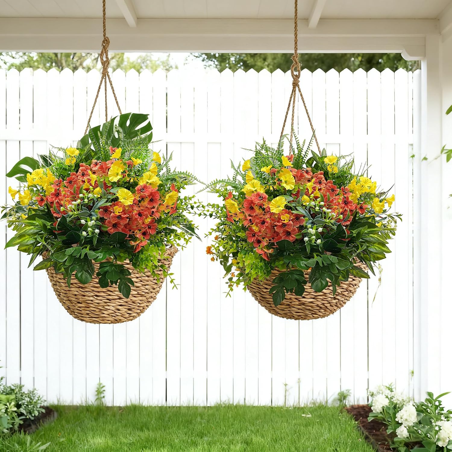24 Pcs Outdoor Artificial Plants Realistic Artificial Flowers Greenery Stems Faux Plants Bushes for Home Planter Patio Garden Front Porch Yard Decor