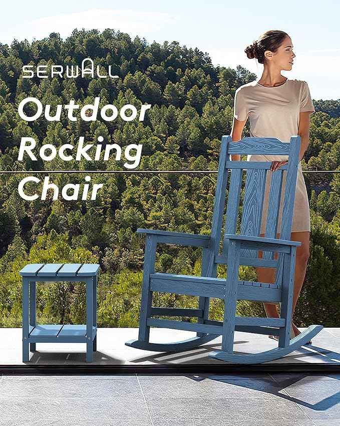 SERWALL Outdoor Rocking Chair Blue Set of 8, All Weather Patio Rocking Chair