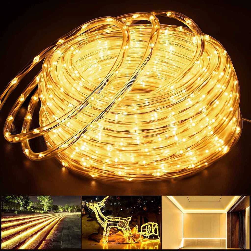 OMIKA Connectable 66FT 800LED Thin Rope Lights Outdoor, 0.21 Inch Diameter, Warm White Fairy Lights Plug in, Outdoor String Light Waterproof Lighting for Deck Patio Yard Garden Pathway Camping Decor