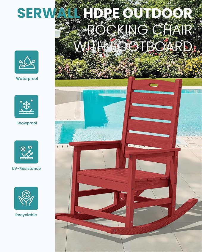 SERWALL Outdoor Rocking Chair Set of 2, Oversized Rocking Chair - Image 4