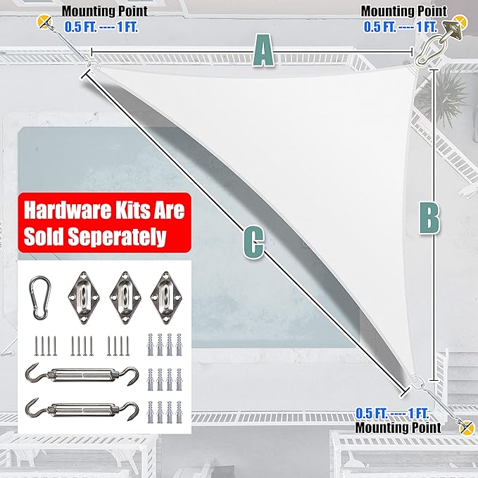 Amgo Custom Size 24' x 24' x 33.9' White Right Triangle Sun Shade Sail Order to - Image 7