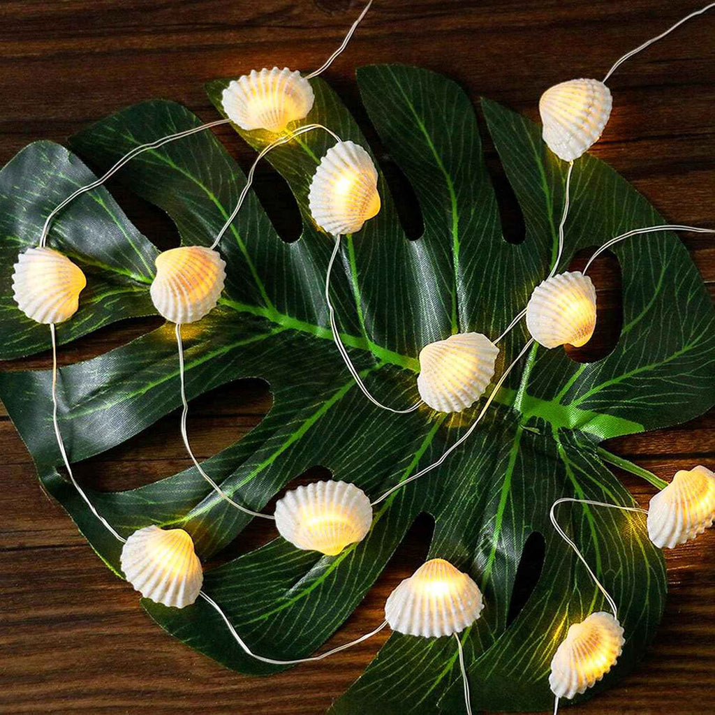 Natural Seashell String Lights 13.2ft 40 LED 8 Modes Warm White Weatherproof Battery Operated Ocean Theme Lights for Bedrooms Parties Weddings Gardens with Remote and Timer (Natural Shell)