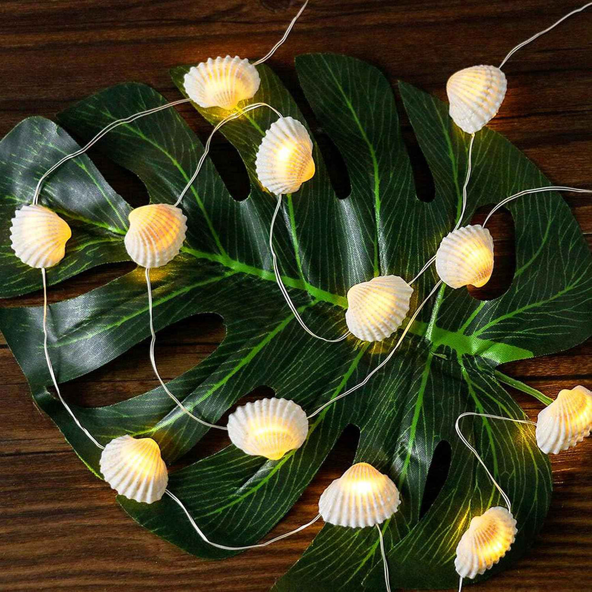 Natural Seashell String Lights 13.2ft 40 LED 8 Modes Warm White Weatherproof Battery Operated Ocean Theme Lights for Bedrooms Parties Weddings Gardens with Remote and Timer (Natural Shell)