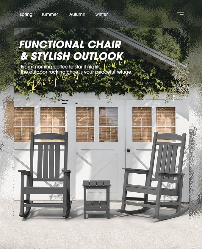 KINGYES HDPE Patio Rocking Chair Set of 2, Outdoor Rocking Chairs Porch Rocker - Image 2