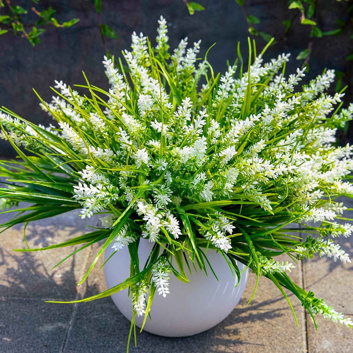 Faux Outdoor Plants, 12 Pack UV Resistant Artificial Greenery for Planters | Realistic & Full Fake Monkey Grass, Adjustable Stems, No Fade & No Watering, for Porch, Patio, Window Boxes & Garden