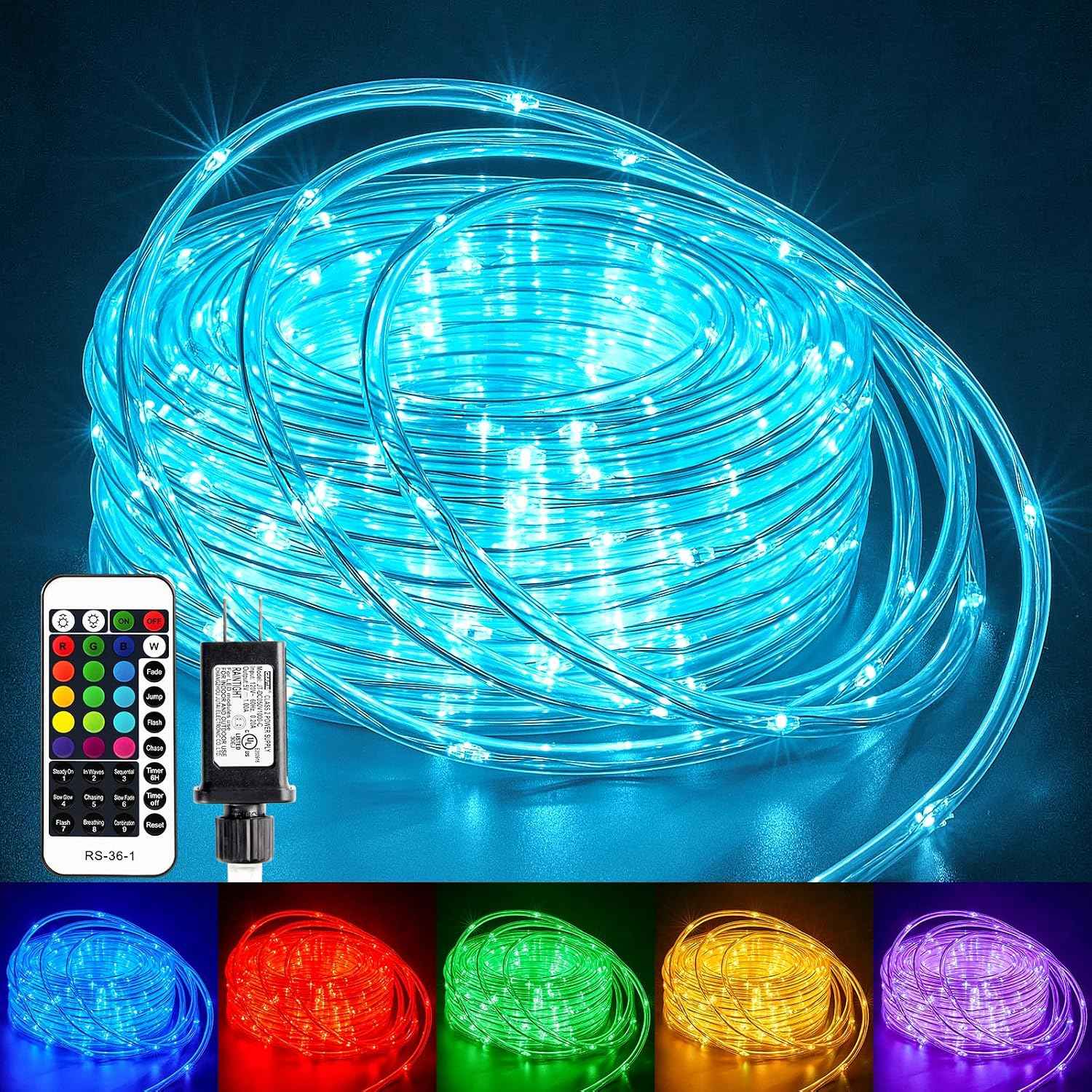 Minetom Color Changing Rope Lights Outdoor, 33FT 100 LED Rope Light | Outdoor String Lights with Remote, Timer, Waterproof Christmas Light Outdoor Decoration for Outside Indoor Bedroom,16 Colors