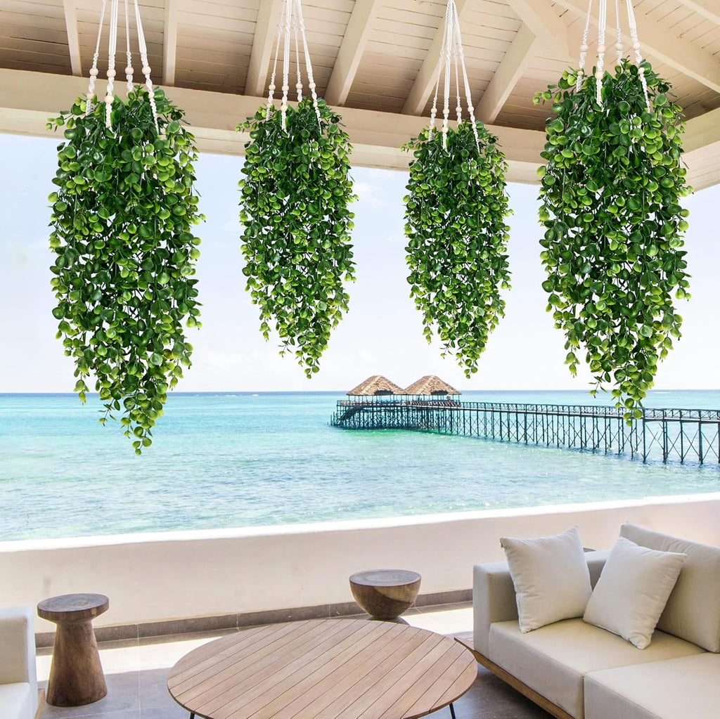 Waipfaru 4Pcs Fake Hanging Plants 2.7FT Fake Plants Fake Vines Greenery | UV Resistant Faux Outdoor Plants Ivy Vines for Modern Boho Patio Outdoor Indoor Party Wall Porch Gazebo Aesthetic Decor
