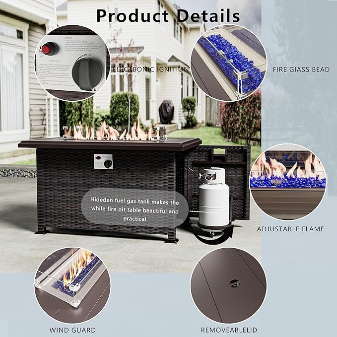 Outdoor Patio Furniture with Fire Pit Table, 6 Pieces Outdoor Furniture Patio - Image 3