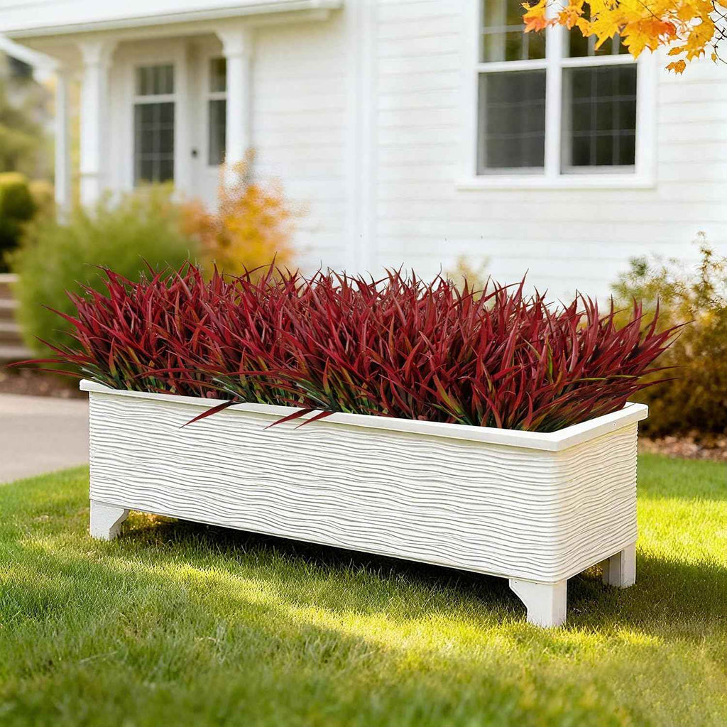 Artificial Outdoor Plants, 16 Bundles UV Resistant Fake Grass, Deep Red Faux Greenery Shrubs for Garden, Porch, Window Box