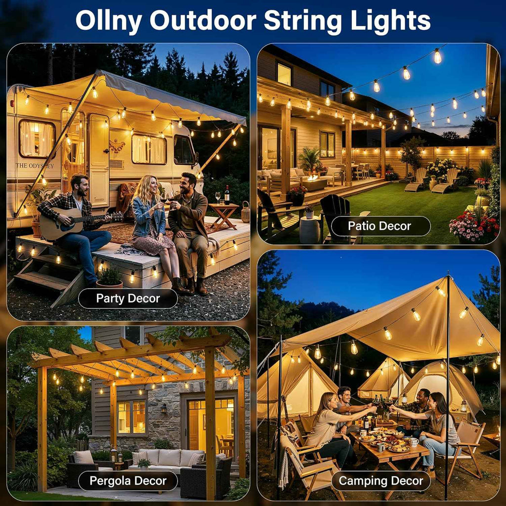 Ollny 155FT Outdoor String Lights, Shatterproof Connectable Patio Lights with 60 ST38 Edison LED Bulbs, 2200K Warm White Waterproof String Lights for Outside Backyard, Gazebo, Porch, Balcony, Bistro