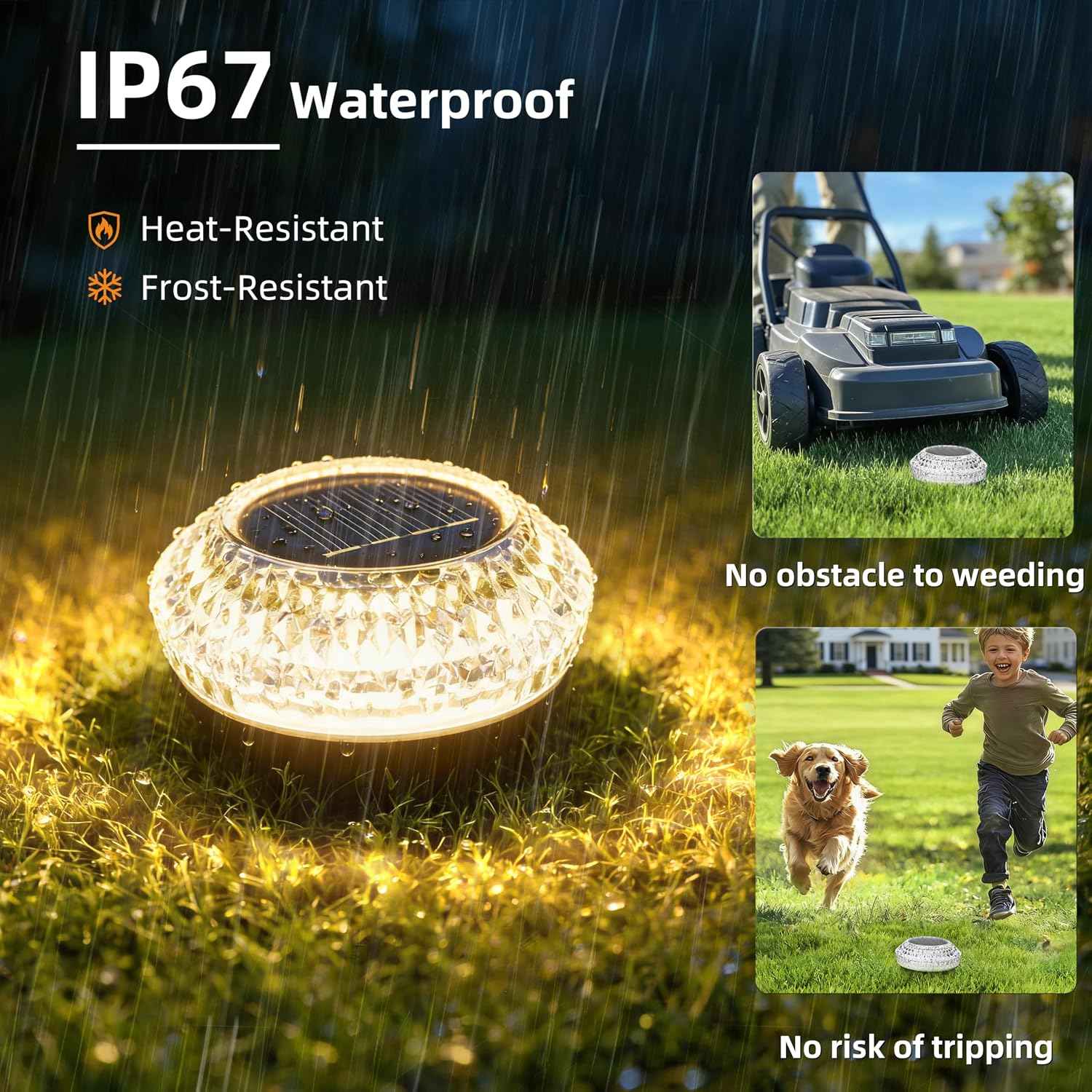 VOLISUN Solar Ground Lights Outdoor,12 Pack Flat Solar Pathway Lights | IP67 Waterproof Solar Powered Disc Lights,Landscape Lighting for Garden Yard Walkway Patio Driveway,Warm White