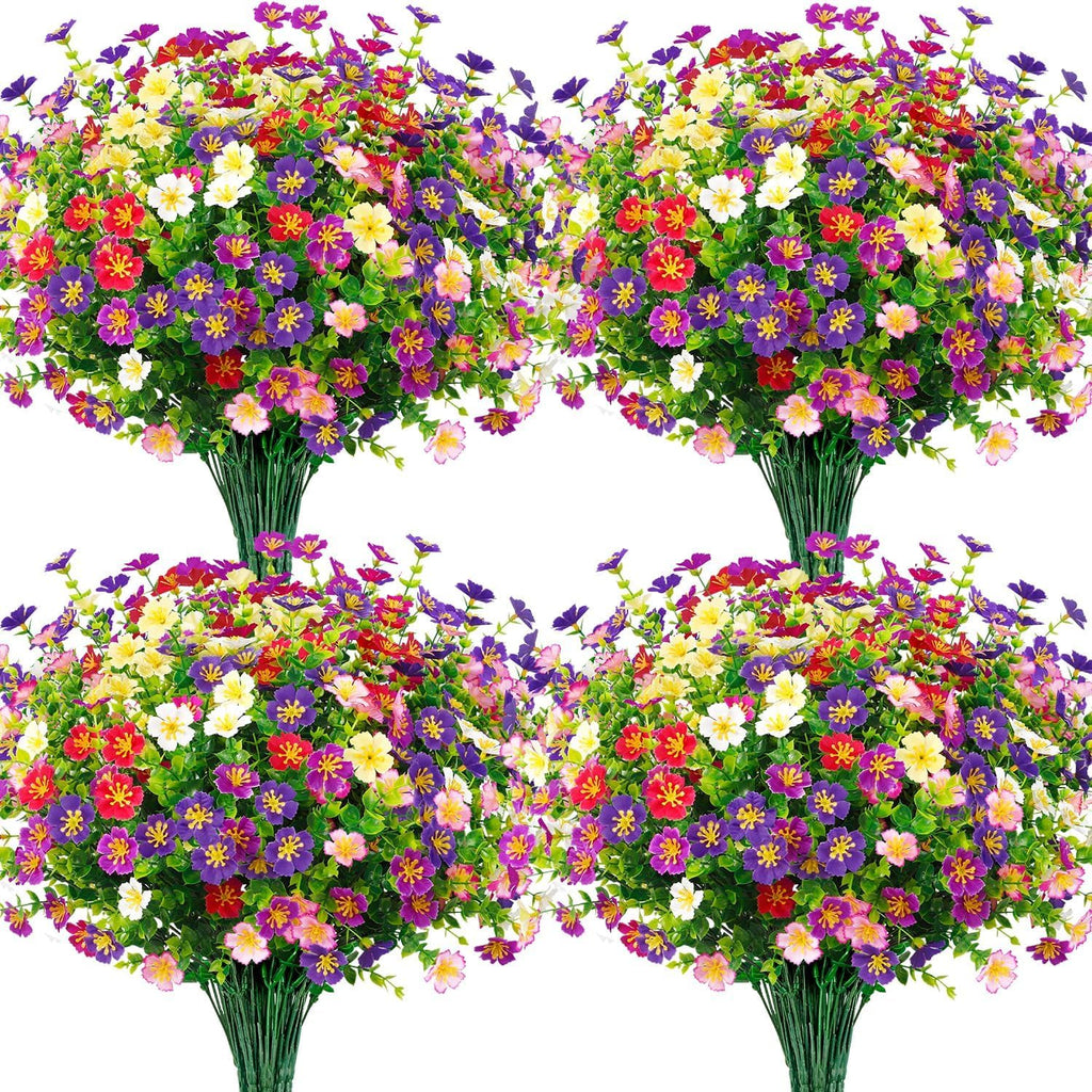 Ouddy Decor 24 Bundles Artificial Silk Flowers for Outdoors, Mixed Color | Realistic fake plants, faux greenery, UV resistant, indoor outside garden porch window box planter office table home decor